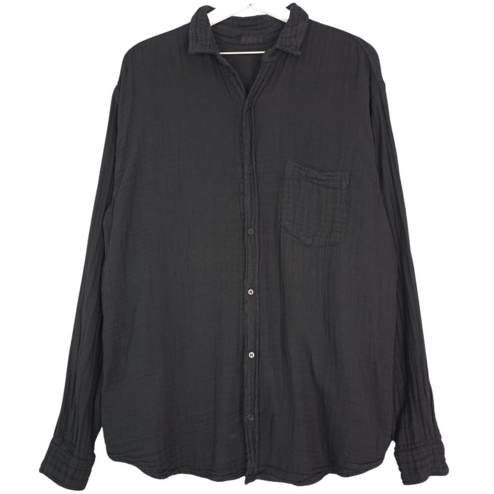 CP Shades Button Up Shirt Womens XL Black Cotton Double Gauze